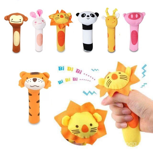 Fidtoy Soft Sound Animal Hand Bells Plush Squeeze Rattle for Babies, Lion Fabric Sound Stick with Gentle Rattle Sound, Yellow Orange Plush Sensory Toy for Newborn and Infant Play