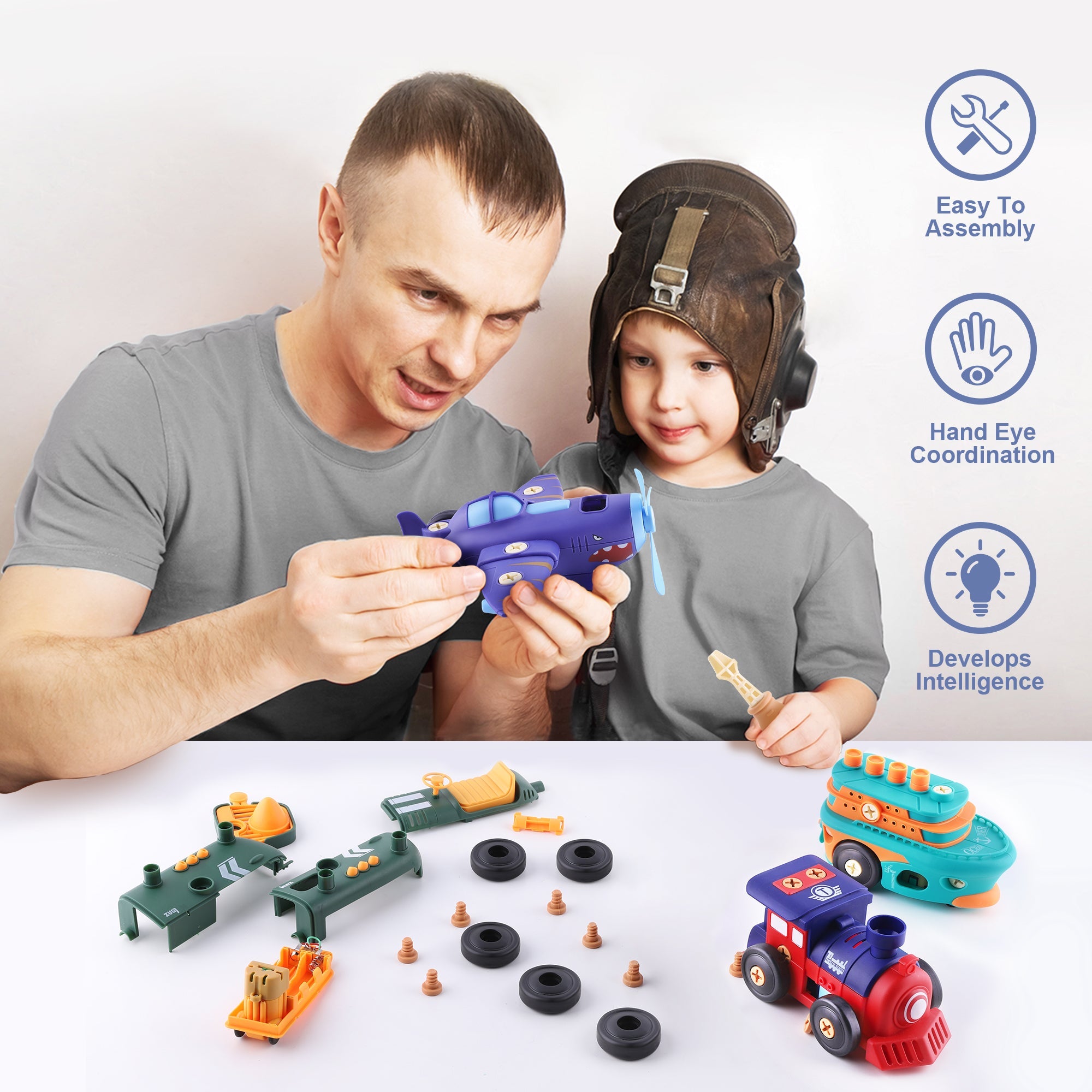 Fidtoy Take Apart Vehicle Playset STEM Toy for Kids