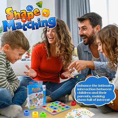 Fidtoy Shape Matching Challenge Pattern Game Multiplayer for Kids Ages 3-8, Plastic Geometry Matching Board with Colorful Shapes, Challenge Cards