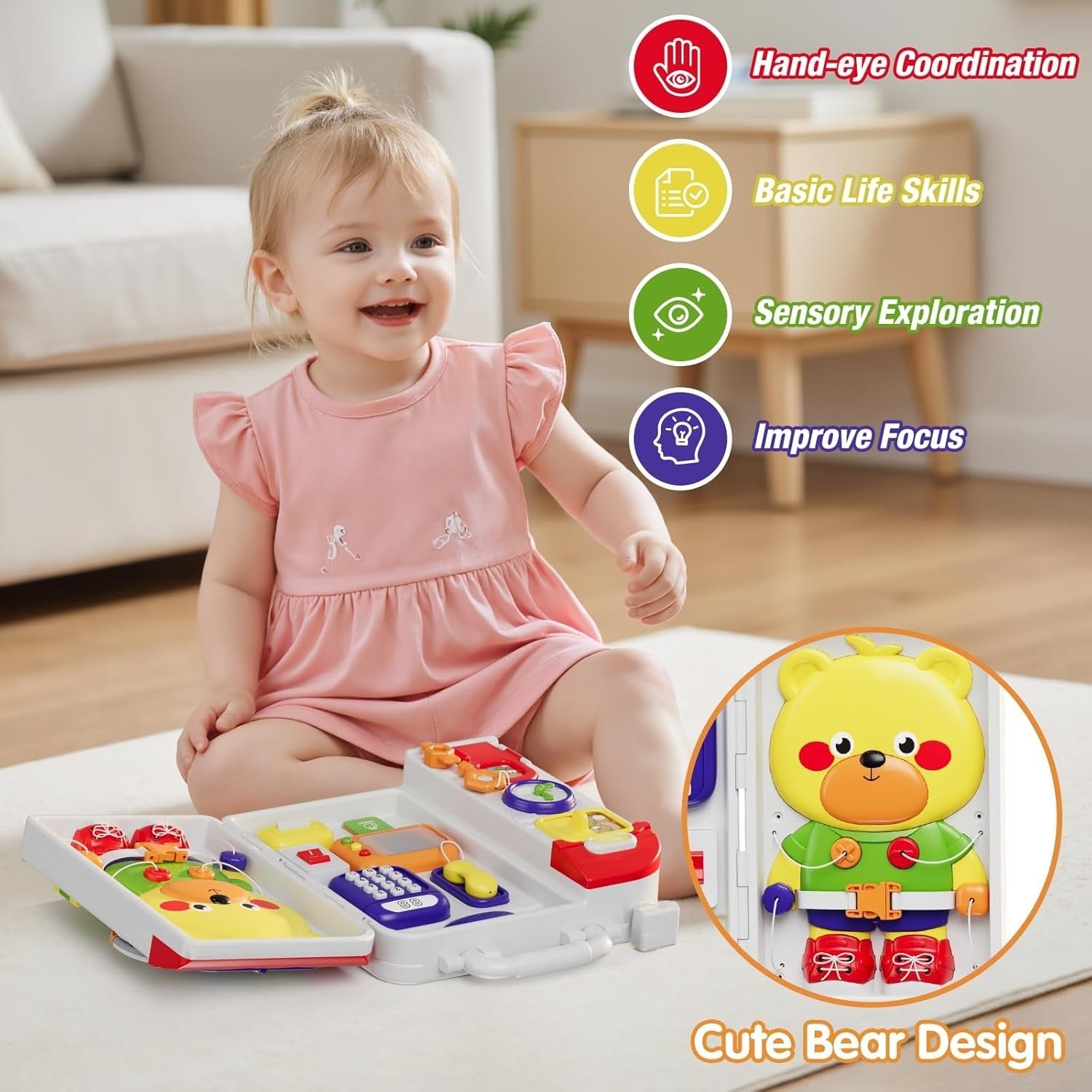Fidtoy Montessori Sensory Musical Busy Board for Toddlers Multiple Activities Fine Motor Learning Toy Age 12M+