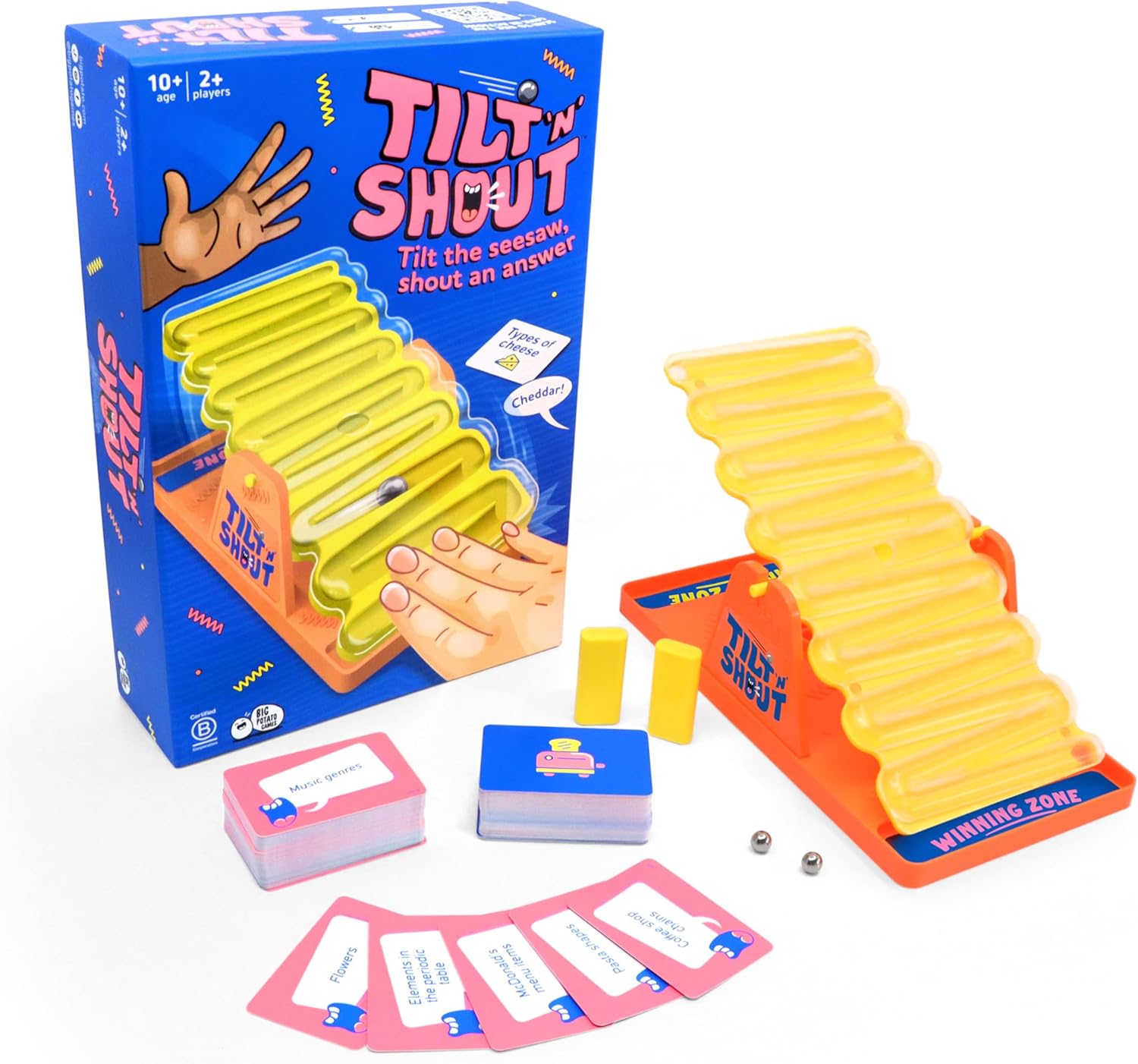 Fidtoy Tilt ’n’ Shout Speedy Seesaw Family Board Game for Kids & Adults | Plastic Party Game, 150 Category Cards, Interactive Marble Timer, Team Communication & Fast Answer Challenge Age 10+