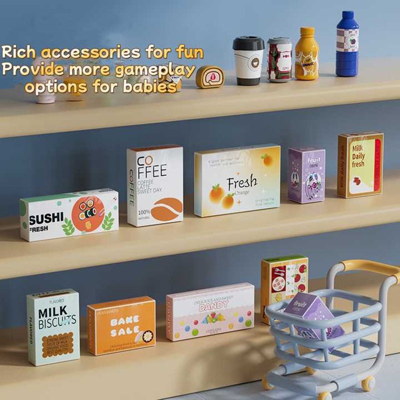 Fidtoy Jeu d'Imitation 3-en-1 Multifonctionnel avec Caisse Enregistreuse et Café, Machine à Café, Réfrigérateur et Caisse Enregistreuse en Plastique pour Enfants, Jeu de Rôle Cuisine et Shopping pour Enfants de 3 ans et plus