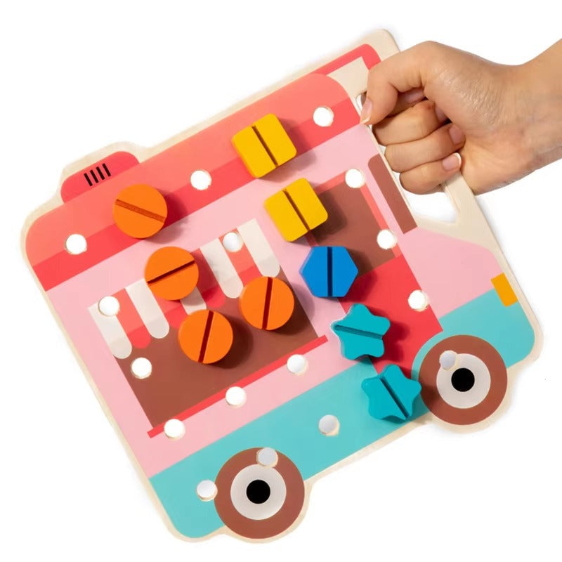 Fidtoy Shape Screw and Nut Combination Wooden Kit for Kids 24+ Months, Wooden Screw Nut Board Toy with Color and Shape Matching, Portable Handle, Fine Motor Practice and Montessori Puzzle Play