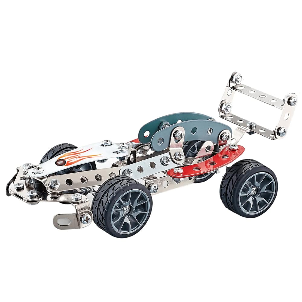 Fidtoy STEAM Racing Vehicle Steel Construction Model Kit for Kids Ages 8+, 105-Piece Metal Race Car Building Toy with Screws and Nuts