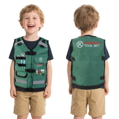 Juego de ropa de juego de rol de construcción, disfraz de juego de rol, chaleco de constructor realista, casco de seguridad, herramientas de juguete y accesorios, kit de juego de simulación STEM para niños y niñas de 3 años en adelante - Regalo de disfraz