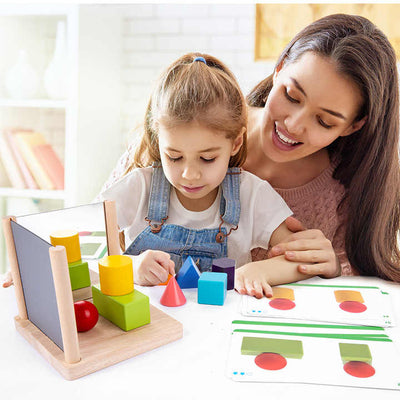 Fidtoy Mirror Wooden 3D Shape Pattern Blocks Montessori Geometry Puzzle Toy for Kids Spatial Learning Play