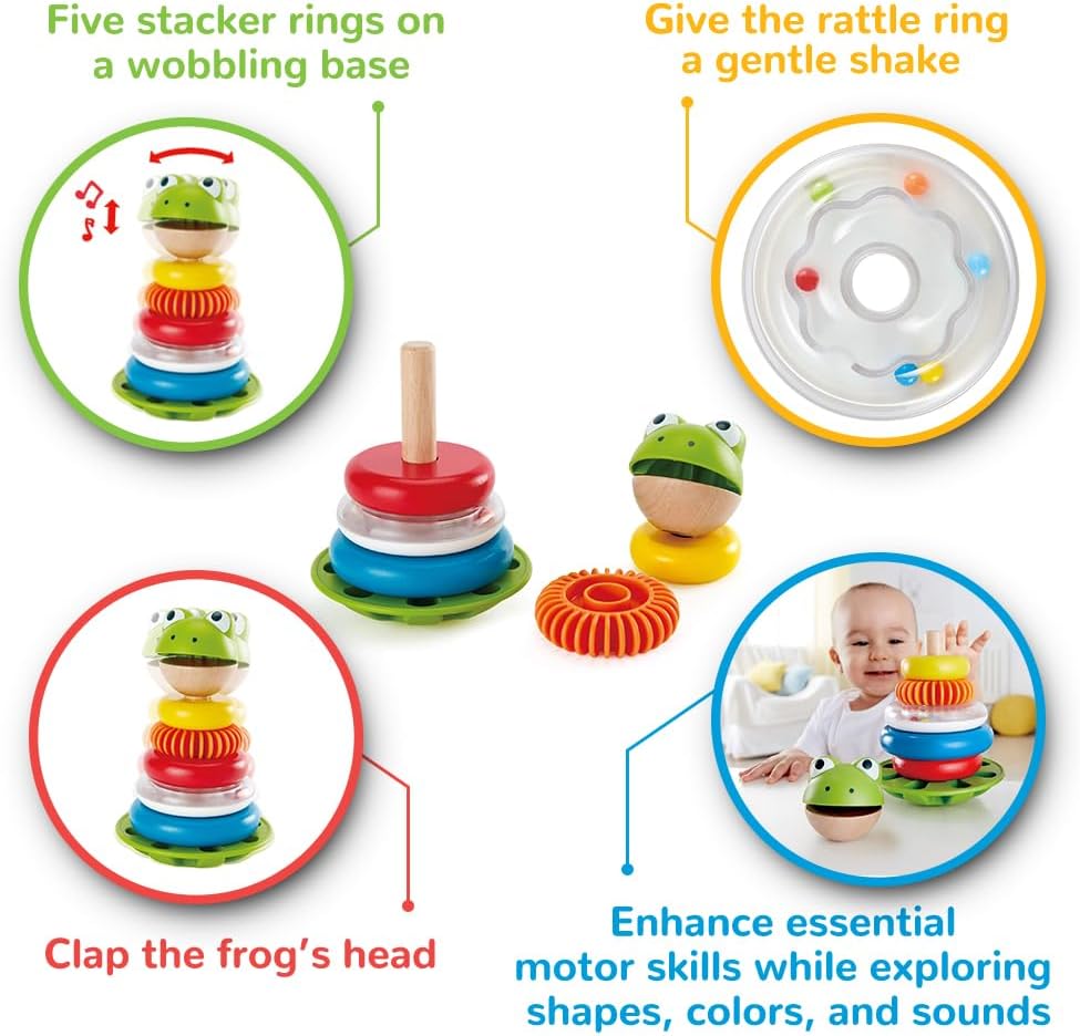 Juguete apilable de ranas de madera Fidtoy con base tambaleante, juguete de aprendizaje