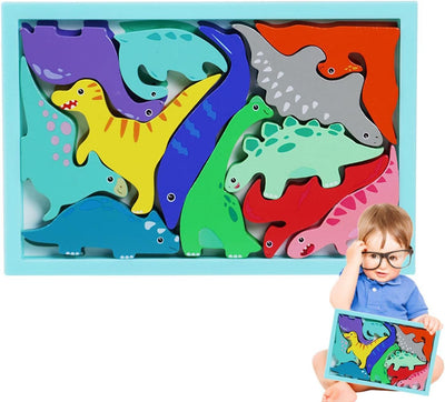 Fidtoy 3D Puzzle Dinosaures à Assembler Modèle Aléatoire, Puzzle Animal Préhistorique en Bois, Jouet de Motricité Fine et de Raisonnement Spatial pour Enfets de 2 à 6 Ans