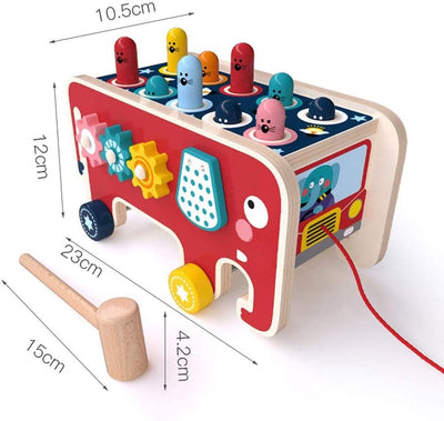 Fidtoy Montessori Pillonage Bench for Toddlers – Wooden Musical Hammer Toy for Early Learning & Fine Motor Skills