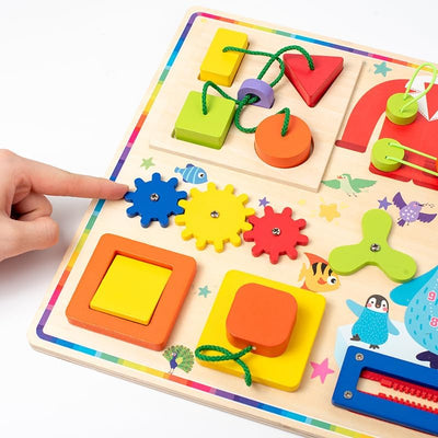 Fidtoy 11 en 1 Tableau d'activités Montessori pour tout-petits, planche sensorielle en bois avec fermetures éclair, boutons, engrenages, motricité fine, jouet de voyage silencieux, cadeau