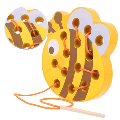 TOYANDONA Juguetes de madera para atar, animales para ensartar, juguetes para tejer, rompecabezas de bloques de madera, habilidades motoras finas, Montessori, juguete educativo de aprendizaje temprano para niños y niñas (abeja)