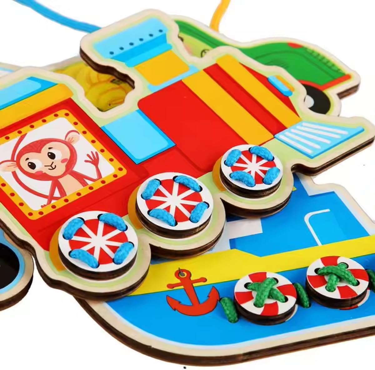 Habarri Puzzle en bois Montessori - Lacets - Apprendre à lacer - Pièces colorées découpées au laser - Jouet éducatif pour enfants de 3 ans et plus - 10 cm x 0,5 cm x 7 cm - Légumes