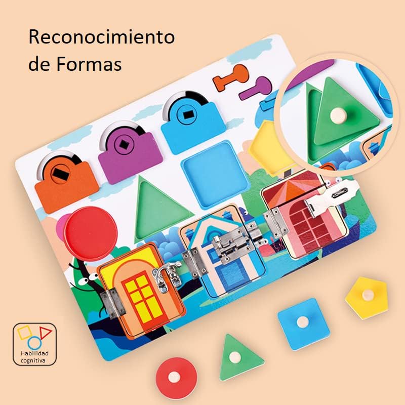 Dear Mia Little Liz | Planche d'activités Montessori avec serrures et figurines | Éveil sensoriel | Entraînement à la motricité fine | Coordination œil-main | Enfants en bas âge