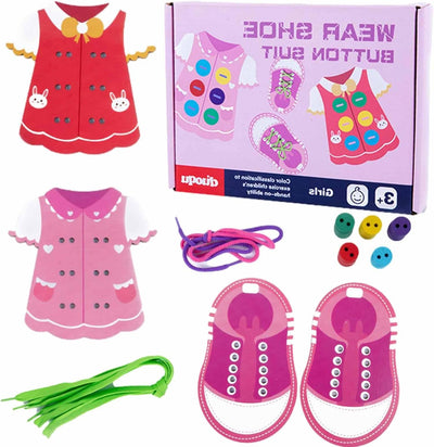 Jouets de laçage de vêtements - Planche de compétences de vie de base, Jouet de laçage de vêtements en bois, Jouet d'apprentissage des compétences motrices fines en bois, Cadeau Montessori, Cadeaux éducatifs précoces pour les enfants, Nouveau Pingpai