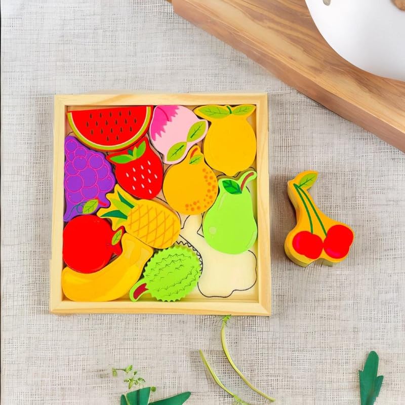 Fidtoy Tangram de Madera - Juguete Educativo de Frutas para Niños Pequeños Montessori Aprendizaje de Matemáticas y Formas