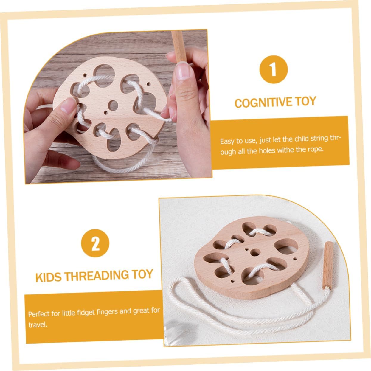 Jouets à enfiler en bois en forme de racine de lotus pour enfants, apprentissage de la coordination œil-main, jeu de laçage pour enfants