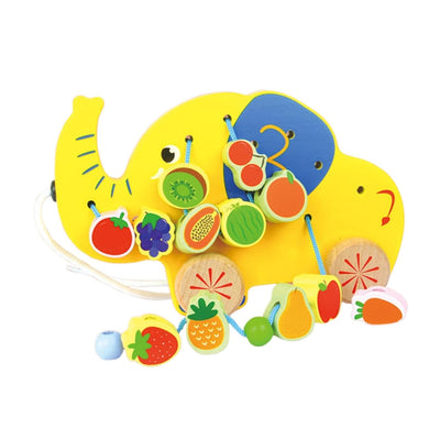 UJEAVETTE Juguete de cuentas de madera con cordones, dibujos animados educativos para niños pequeños de 3, 4 y 5 años, elefante