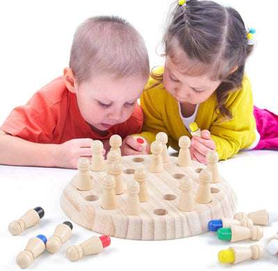 Jeu d'association en bois Fidtoy pour enfants – Jeu de société de reconnaissance des couleurs avec dés et chevilles en bois