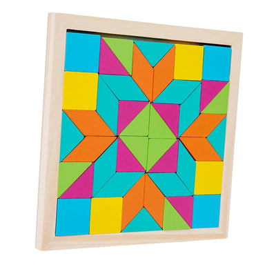 Fidtoy Wooden Geometrical Shapes Pattern Tangram Puzzle Montessori Color Shape Learning Toy for Kids Ages 2 to 6