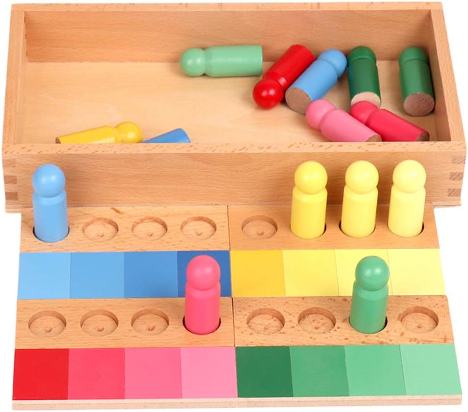 Fidtoy Montessori Color Sorting Toy Wooden Matching Game with 16 Pieces Shade Recognition Fine Motor Skills Visual Perception Learning Toy Gift