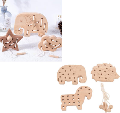 Jouet de laçage en bois, jeu de blocs en bois, jouet éducatif pour l'apprentissage précoce de la motricité fine, jouets de voyage Montessori, jouet de laçage en bois pour l'éducation précoce des tout-petits