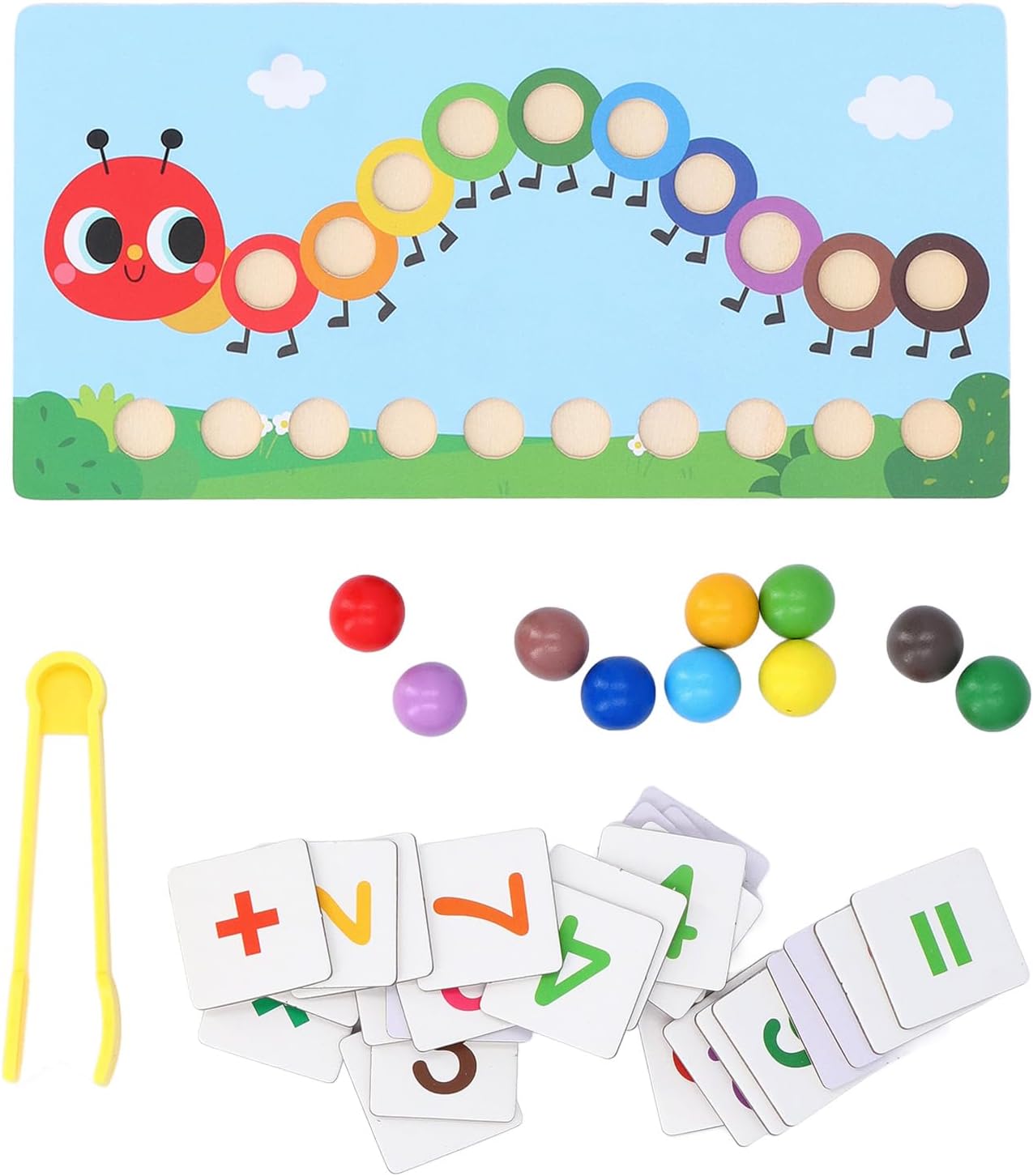 Fidtoy Montessori Caterpillar Math Colorful Beads Learning Toy for Kids Counting Sorting Number Matching Age 2-6