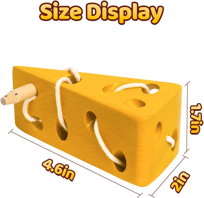 USATDD Jouets à lacer en bois en forme de fromage, jouets à enfiler pour la motricité fine, jeu de voyage en avion ou en voiture, puzzle Montessori pour la cognition préscolaire, cadeau pour les tout-petits et les enfants de 3 ans et plus