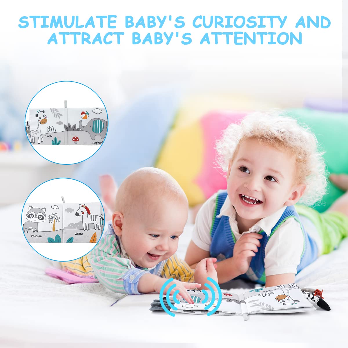 Fidtoy Montessori Sensory Cloth Book for Babies – Soft Interactive Crinkle Fabric Book for Newborns 0-12 Months