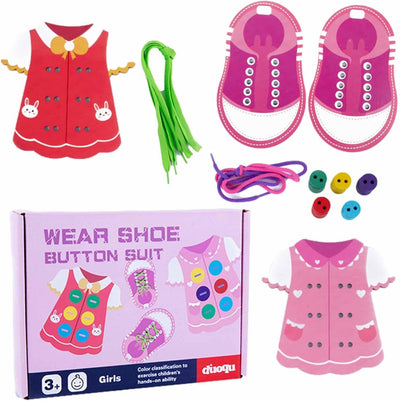 Jouets de laçage de vêtements - Planche de compétences de vie de base, Jouet de laçage de vêtements en bois, Jouet d'apprentissage des compétences motrices fines en bois, Cadeau Montessori, Cadeaux éducatifs précoces pour les enfants, Nouveau Pingpai