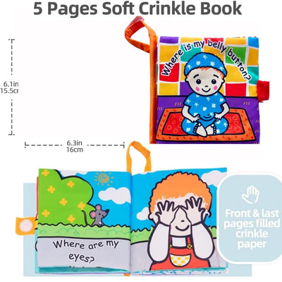 BOOK BOND Où est mon nombril ? Livre en tissu pour bébé et jeune enfant de 0 à 3 ans | Pages bruissantes pour le jeu sensoriel | Facile à transporter | Cadeau de premier anniversaire pour garçons et filles
