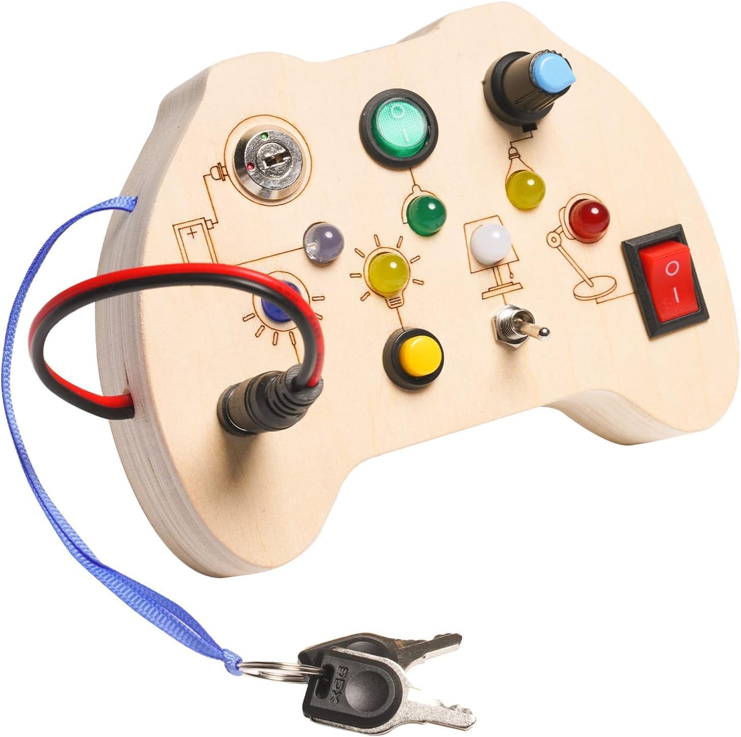 Tableau d'activités Montessori pour bébés, Tableau d'activités en bois pour bébés avec 7 interrupteurs à bascule lumineux LED, Jouet éducatif de développement pour le voyage, Cadeau pour les bébés et les tout-petits de 3 ans et plus, Enfants autistes