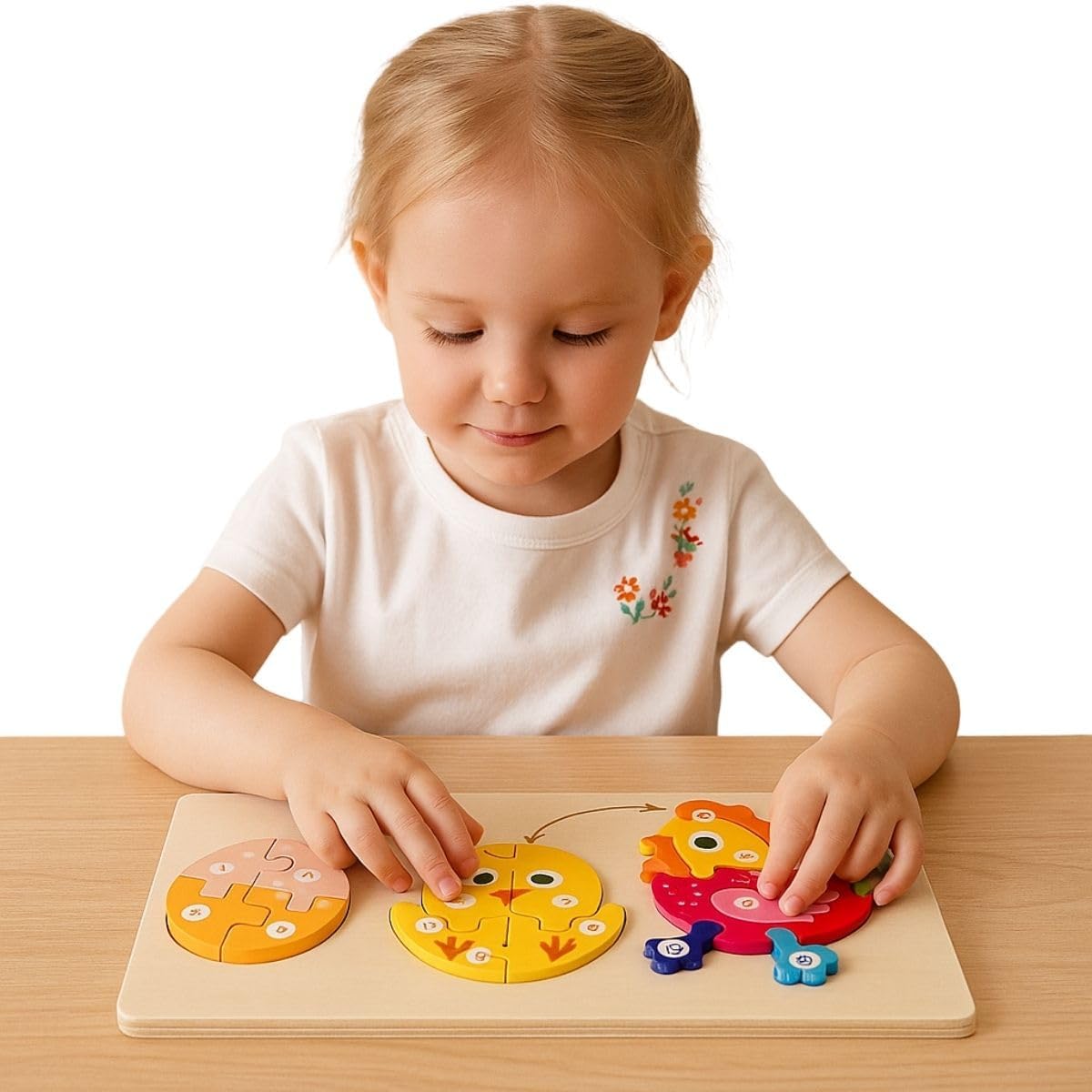 Fidtoy Wooden Animal Puzzle Set – Animal Shapes Toddler Learning Toy