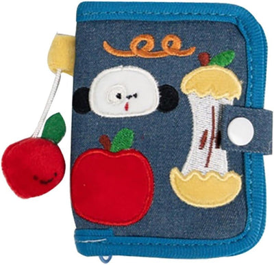 Portefeuille en toile mignon pour femmes - Petit porte-cartes et porte-monnaie, mini portefeuille en jean/velours côtelé avec imprimé de dessin animé, portefeuille pour voyage, cadeau pour elle