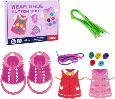 Jouets de laçage de vêtements - Planche de compétences de vie de base, Jouet de laçage de vêtements en bois, Jouet d'apprentissage des compétences motrices fines en bois, Cadeau Montessori, Cadeaux éducatifs précoces pour les enfants, Nouveau Pingpai