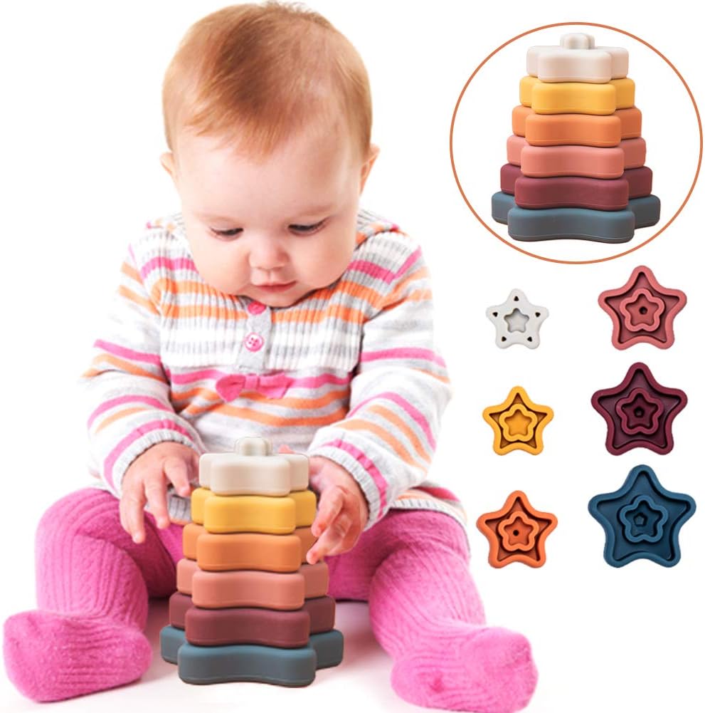 Jouet d'éveil en silicone Fidtoy pour bébés, jeu d'empilement Montessori sensoriel