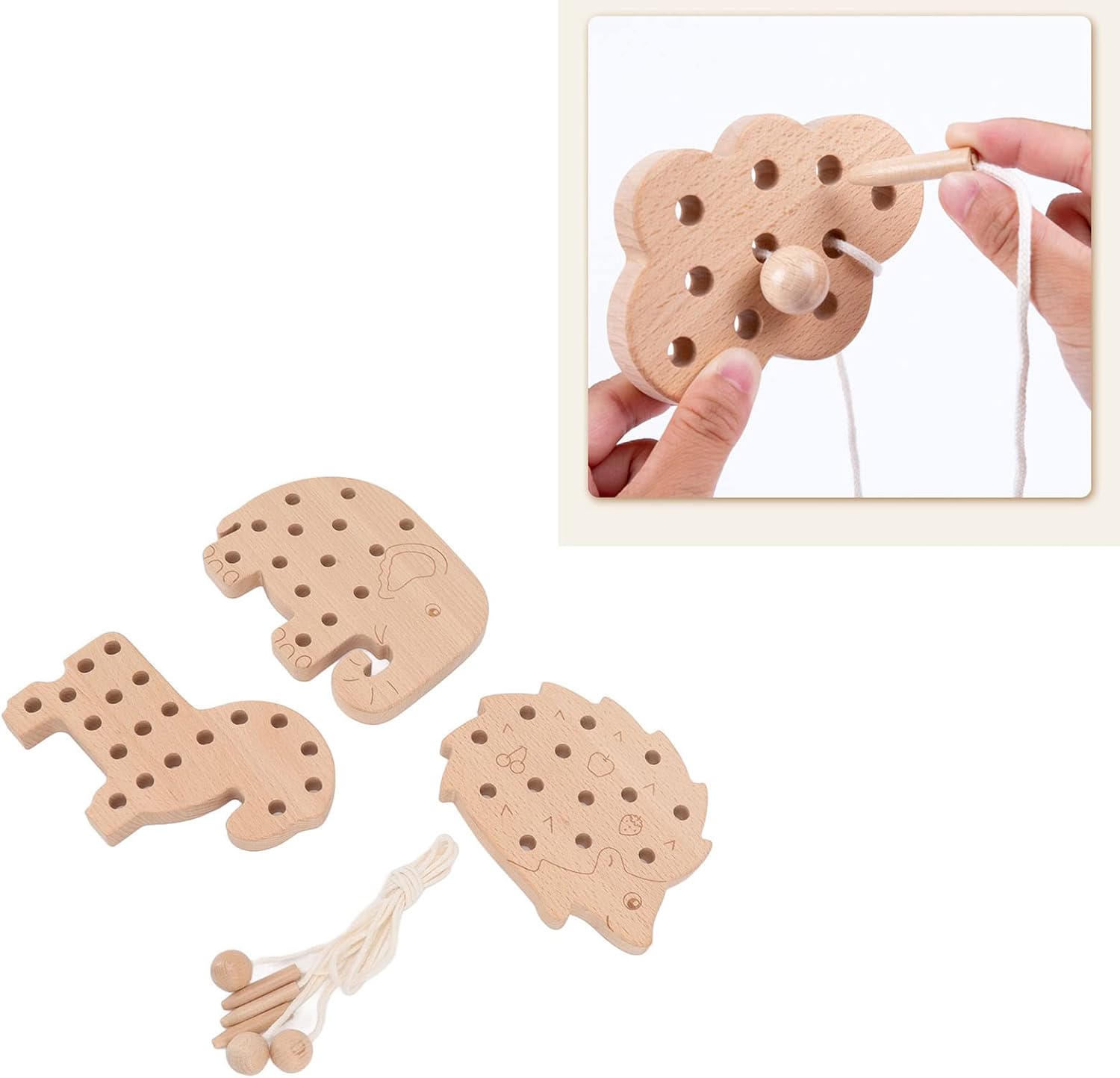Jouet de laçage en bois, jeu de blocs en bois, jouet éducatif pour l'apprentissage précoce de la motricité fine, jouets de voyage Montessori, jouet de laçage en bois pour l'éducation précoce des tout-petits