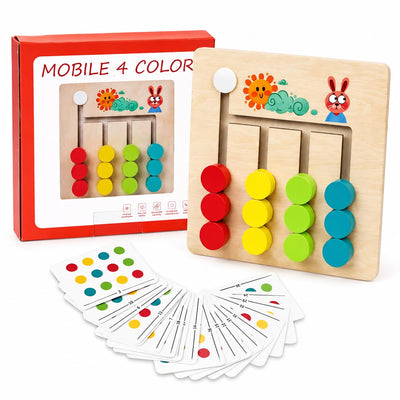 Fidtoy Small Wooden 4 Colour Logic Game for Kids Ages 3+, Compact Wooden Maze Puzzle with Sliding Shapes, Color Matching, Fine Motor Play and Problem Solving Learning Board