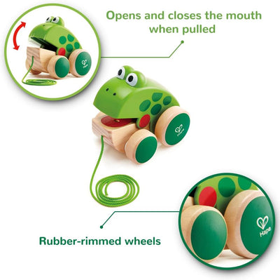 Fidtoy Wooden Frog Pull Along Toy for Toddlers 12M+