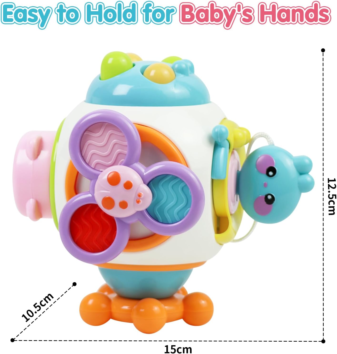 Fidtoy Cube d'activités 6-en-1 Busy Catch Ball pour tout-petits, cube d'activités Montessori sensoriel avec interrupteurs, prise, clé lapin, hand spinner et activités de motricité fine, à partir de 18 mois