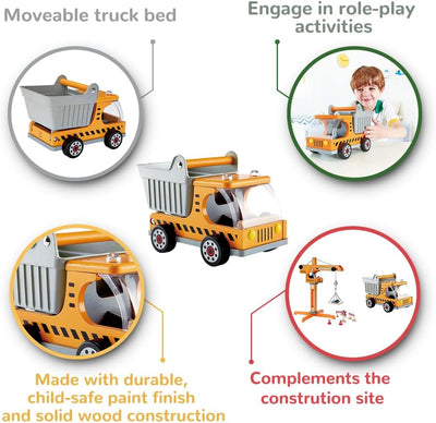 Fidtoy Camión Volquete de Madera, Juguete de Construcción para Niños