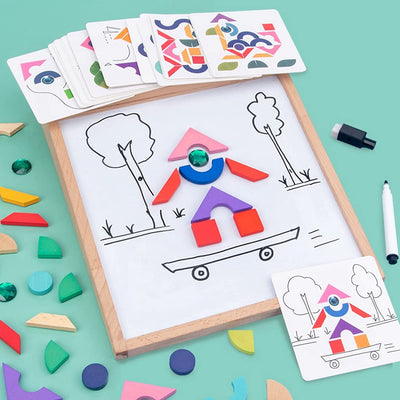 Tableau magnétique multifonctionnel en bois avec puzzle de dessin - 659