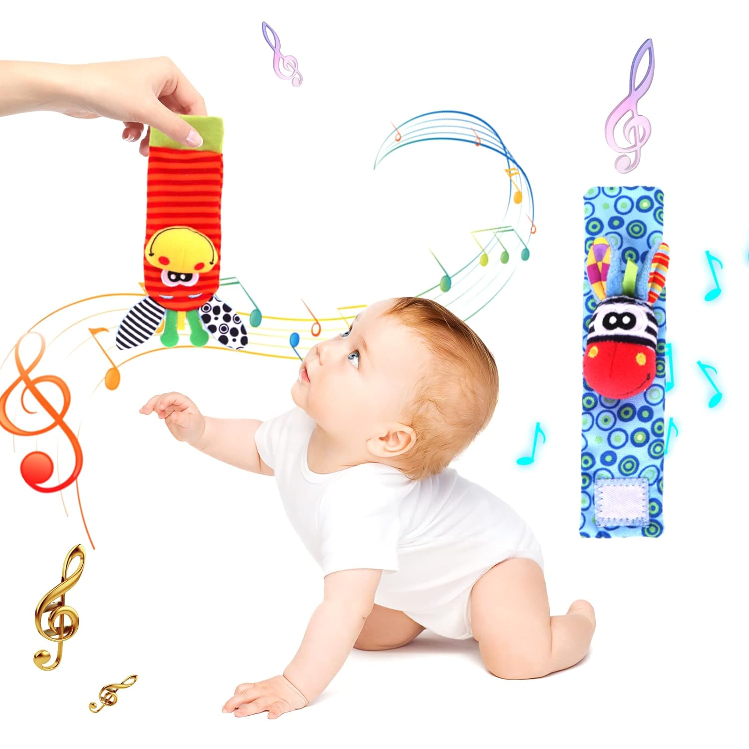 Fidtoy Baby Wrist and Foot Rattle Toy Set – Newborn Sensory Development Socks and Wrist Rattles for Infants 0-12 Months