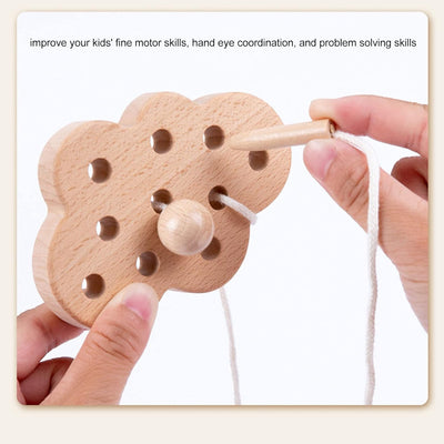 Jouet de laçage en bois, jeu de blocs en bois, jouet éducatif pour l'apprentissage précoce de la motricité fine, jouets de voyage Montessori, jouet de laçage en bois pour l'éducation précoce des tout-petits