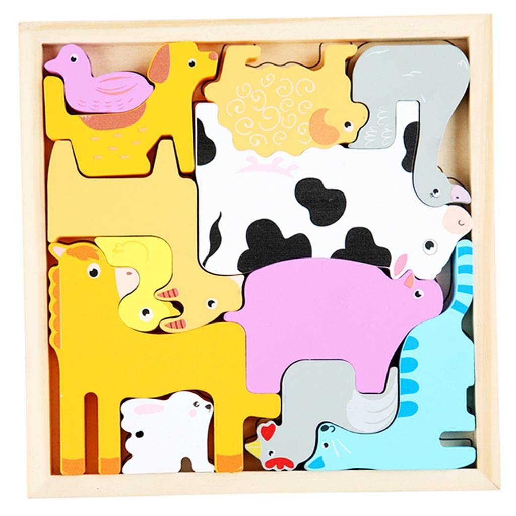 Fidtoy Farm Animal Tangram – Rompecabezas de madera Montessori para niños pequeños