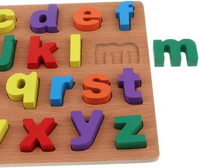 Fidtoy Tableau d'apprentissage de l'alphabet minuscule en bois 3D, Puzzle de lettres Montessori en bois pour tout-petits, Jouet d'apprentissage de l'orthographe et du langage ABC pour enfants de 2 à 5 ans
