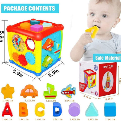 Fidtoy 6 Sided Activity Cube Toy for Toddlers Music Lights Gears Shape Sorting Learning Play