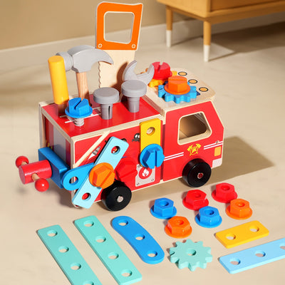 Fidtoy Wooden Fire Truck Assembly Toy | STEM Learning & Pretend Play for Toddlers