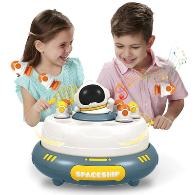 Fidtoy 2in1 Magnetic Fishing and Catching Rocket Launcher Turntable , Plastic Space-Themed Rocket Catching Game with Magnetic Fishing, Hand Eye Coordination Toy Ages 3+