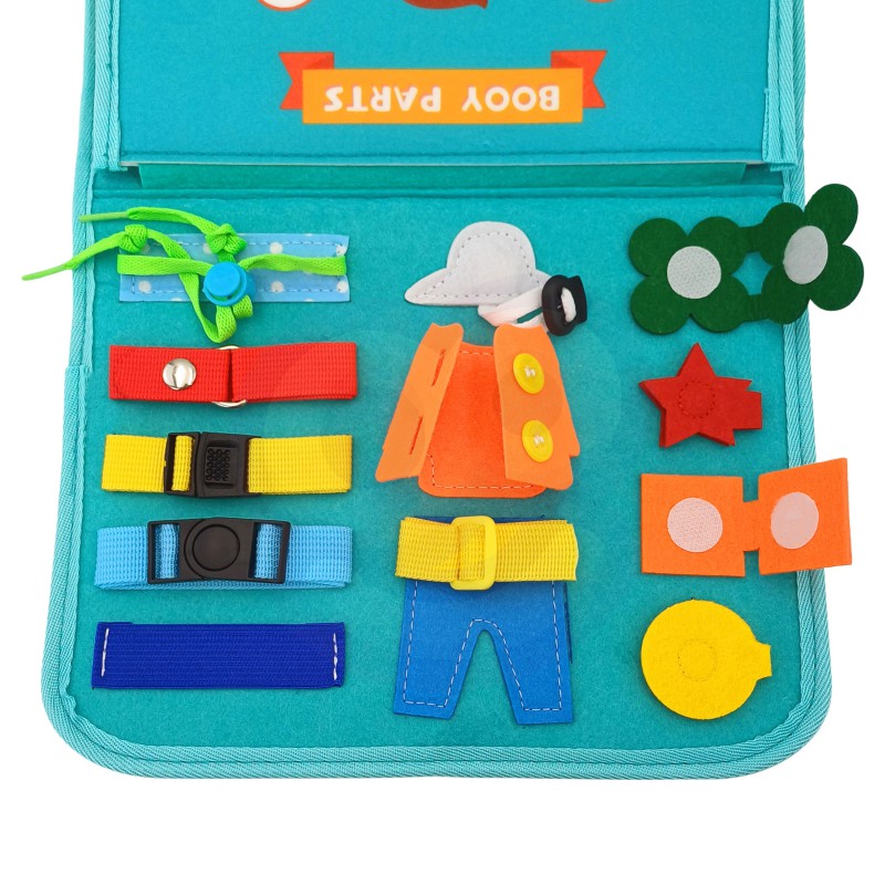 Fidtoy Busy Dinosaur Montessori Sensory Book for Toddlers – 4 Double-Sided Pages Quiet Book, Fine Motor Skills Learning Activity Book, Travel Toy for Kids Ages 2+