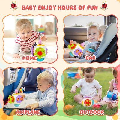 Fidtoy Cube d'activités 6-en-1 Busy Catch Ball pour tout-petits, cube d'activités Montessori sensoriel avec interrupteurs, prise, clé lapin, hand spinner et activités de motricité fine, à partir de 18 mois